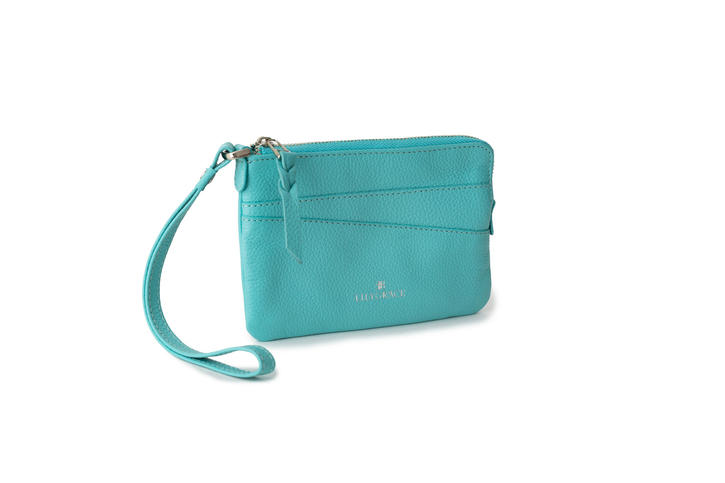 Lily Grace blue, blue, premium leather wristlet with slim profile