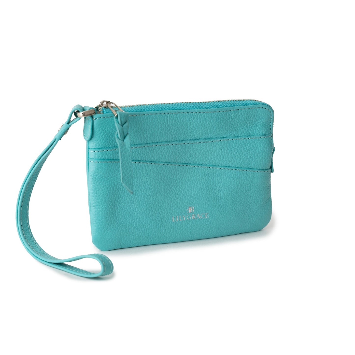 Lily Grace blue, blue, premium leather wristlet with slim profile