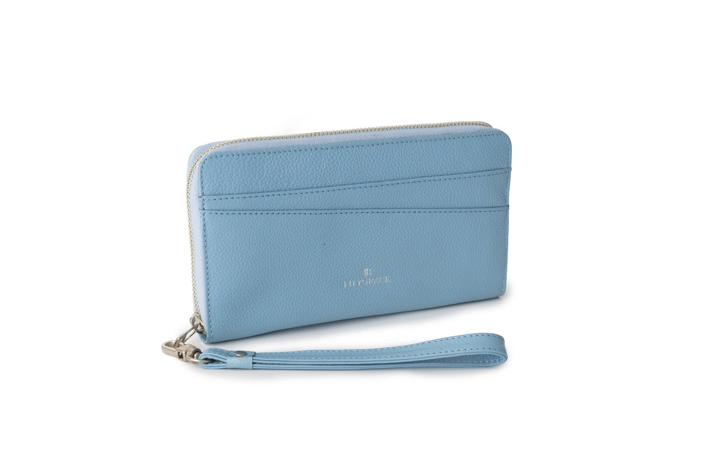 Airlie blue, blue, premium leather clutch with refined silhouette