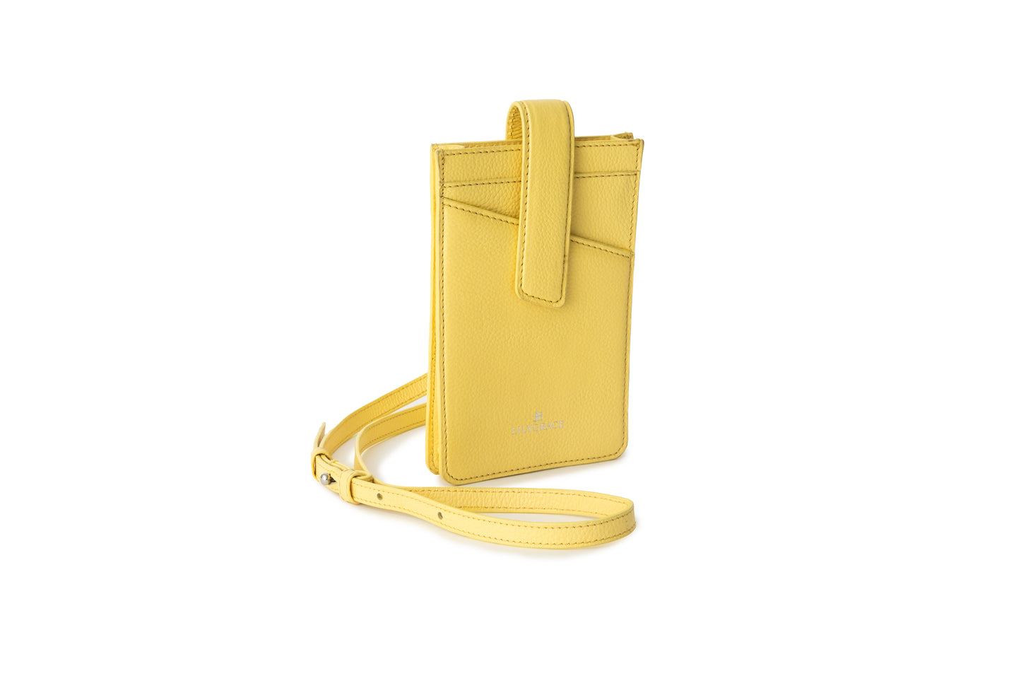 Lemon yellow, yellow, premium leather phone pouch, crossbody strap