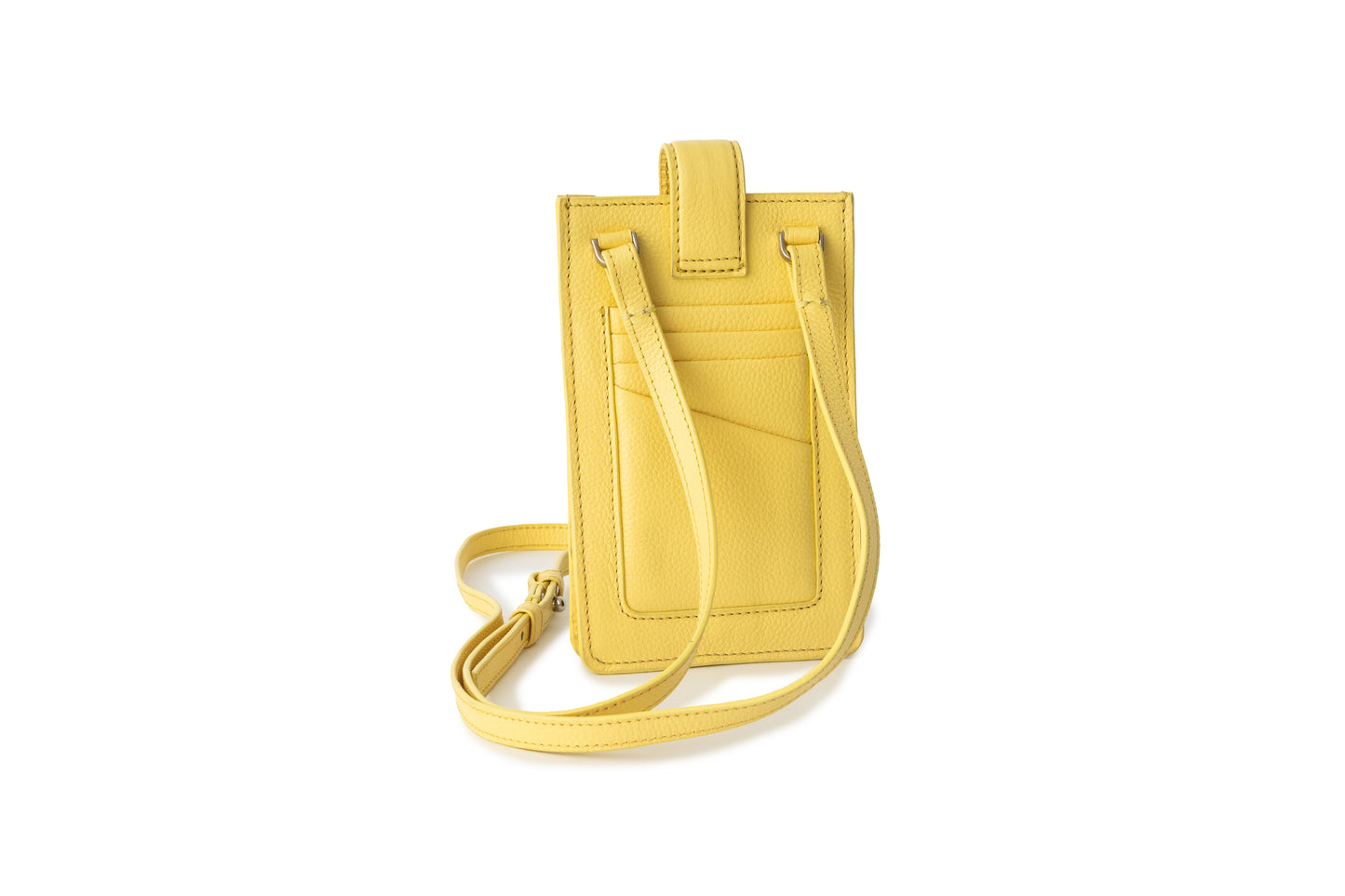 Lemon yellow, yellow, premium leather phone pouch, crossbody strap