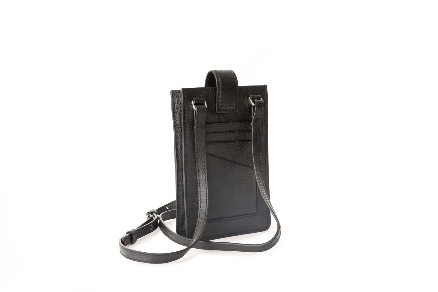 Tuxedo black, black, premium leather phone pouch, crossbody strap