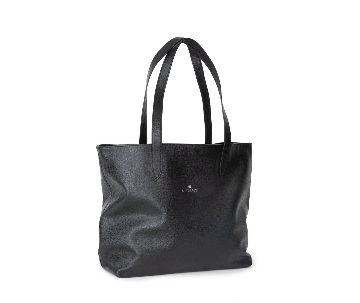 Tuxedo black, black, premium leather tote with clean lines