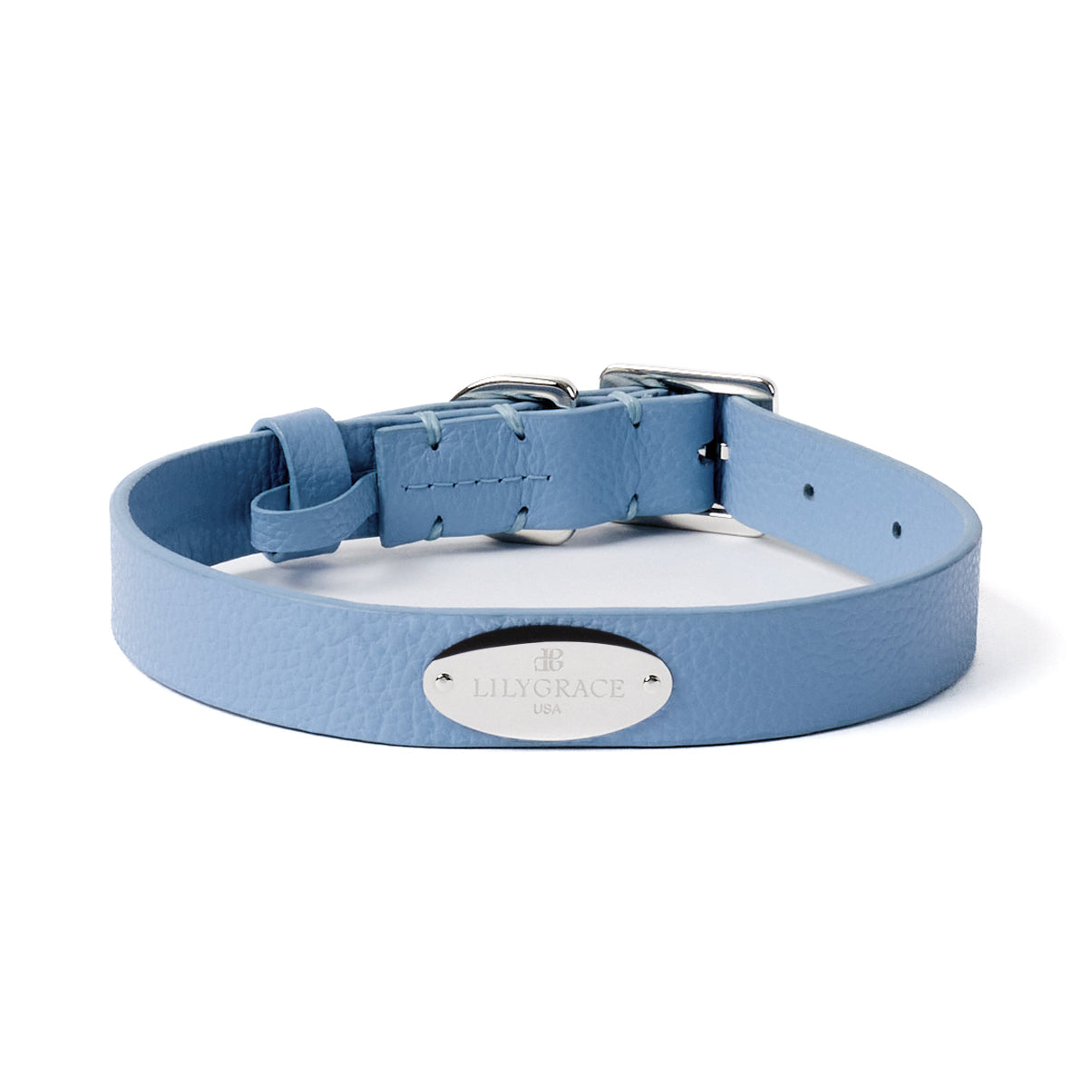Airlie blue, blue, premium leather collar with precision buckle and keeper