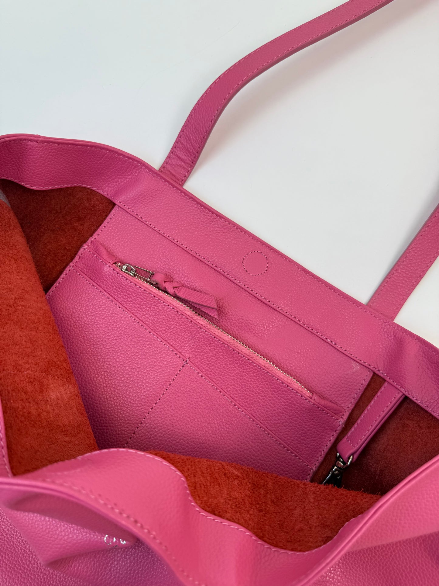Rose Petal pink, pink, premium leather tote with clean lines