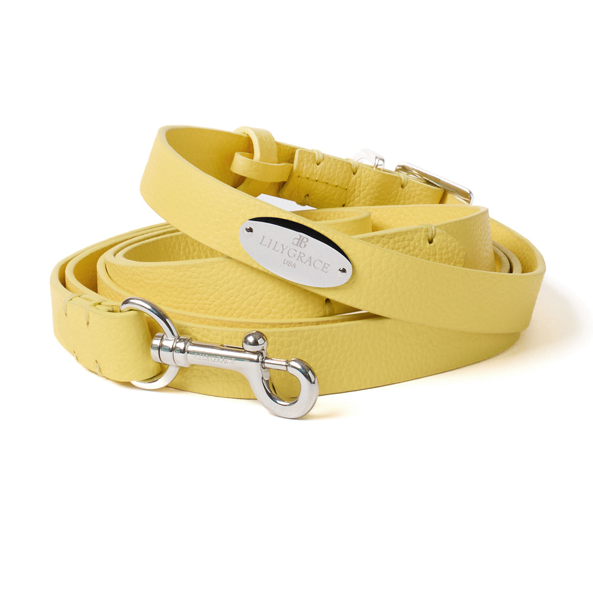 Lemon Yellow, yellow, premium leather dog leash with polished hardware