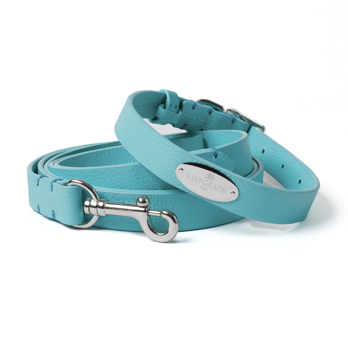 Lily Grace Blue , blue, premium leather collar with precision buckle and keeper