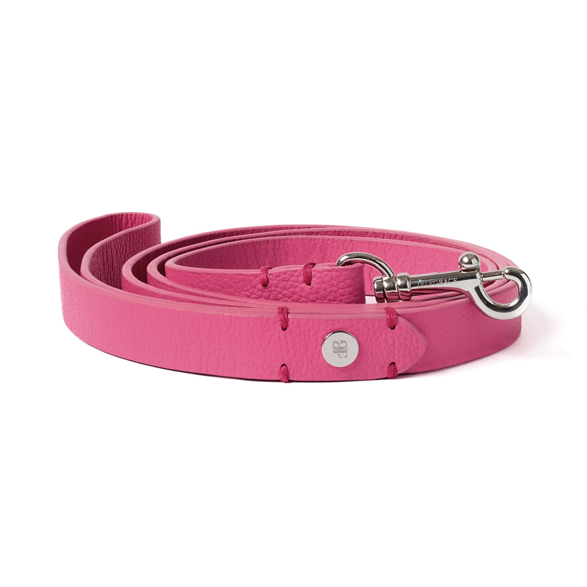 Rose Petal Pink, pink, premium leather dog leash with polished hardware