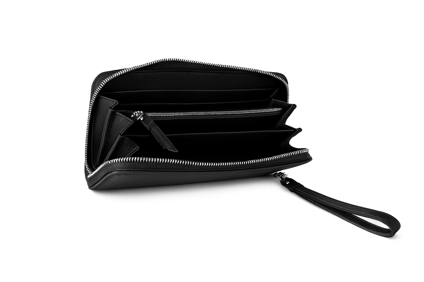 Tuxedo black, black, premium leather clutch with refined silhouette