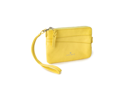 Lemon Yellow, yellow, premium leather wristlet with slim profile