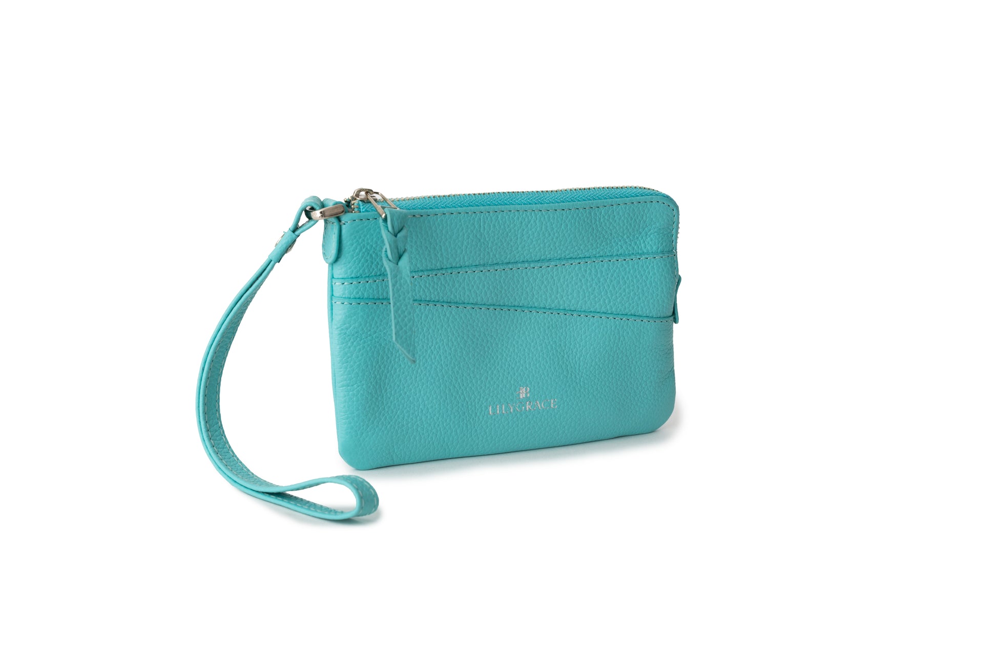 Lily Grace blue, blue, premium leather wristlet with slim profile