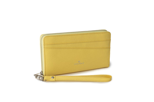 Lemon yellow, yellow, premium leather clutch with refined silhouette
