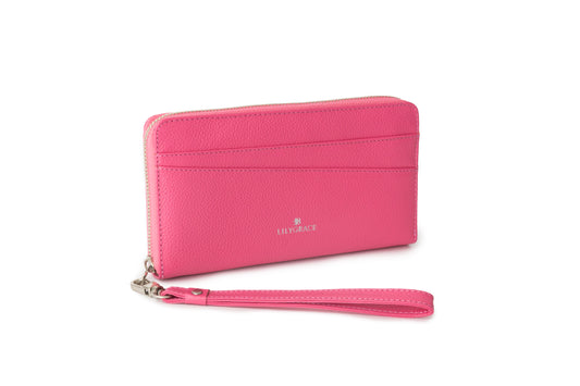 Rose Petal pink, pink, premium leather clutch with refined silhouette