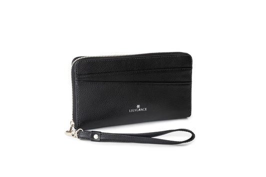 Tuxedo black, black, premium leather clutch with refined silhouette