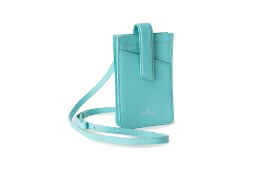Lily Grace blue, blue, premium leather phone pouch, crossbody strap