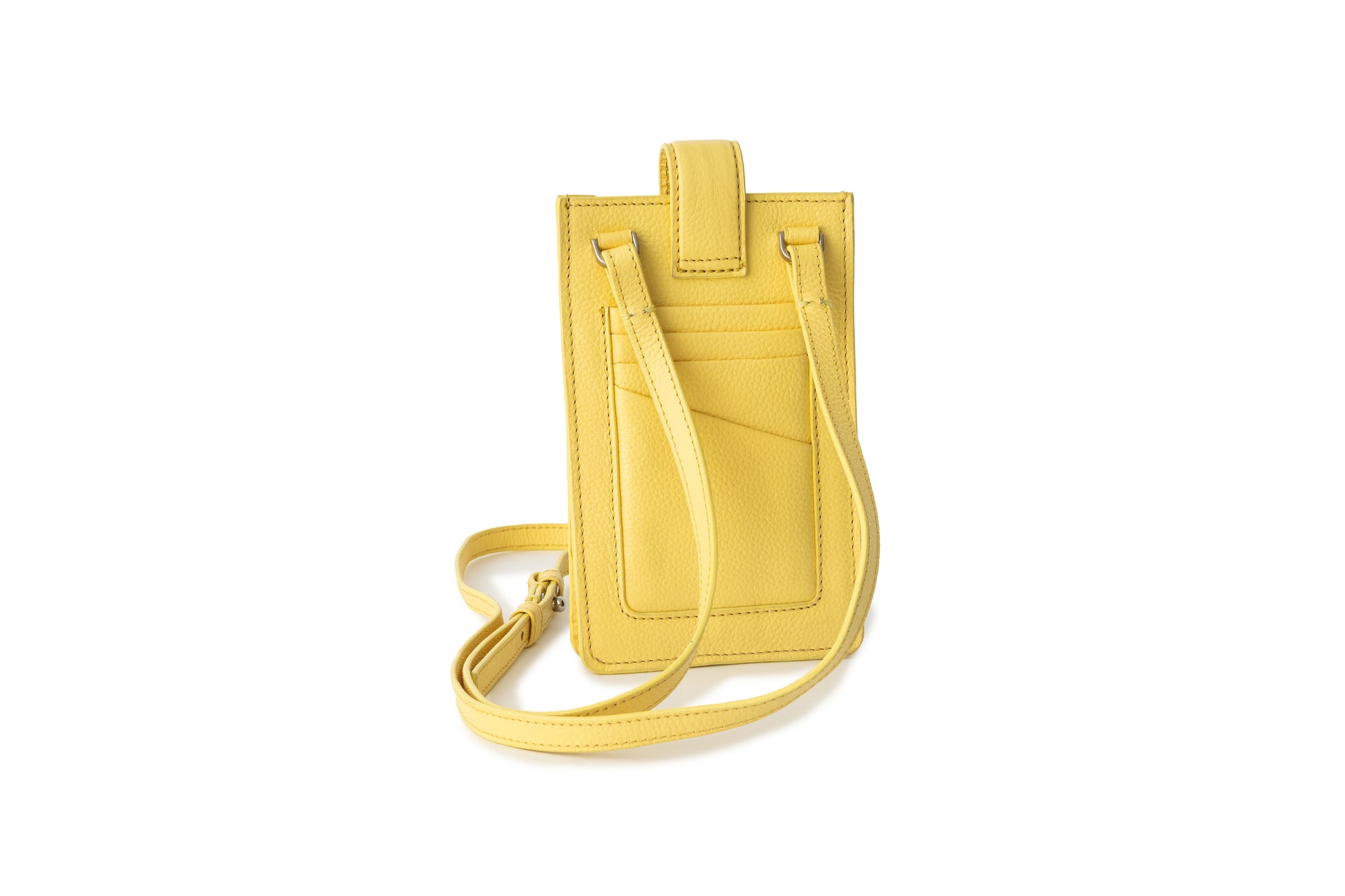 Lemon yellow, yellow, premium leather phone pouch, crossbody strap