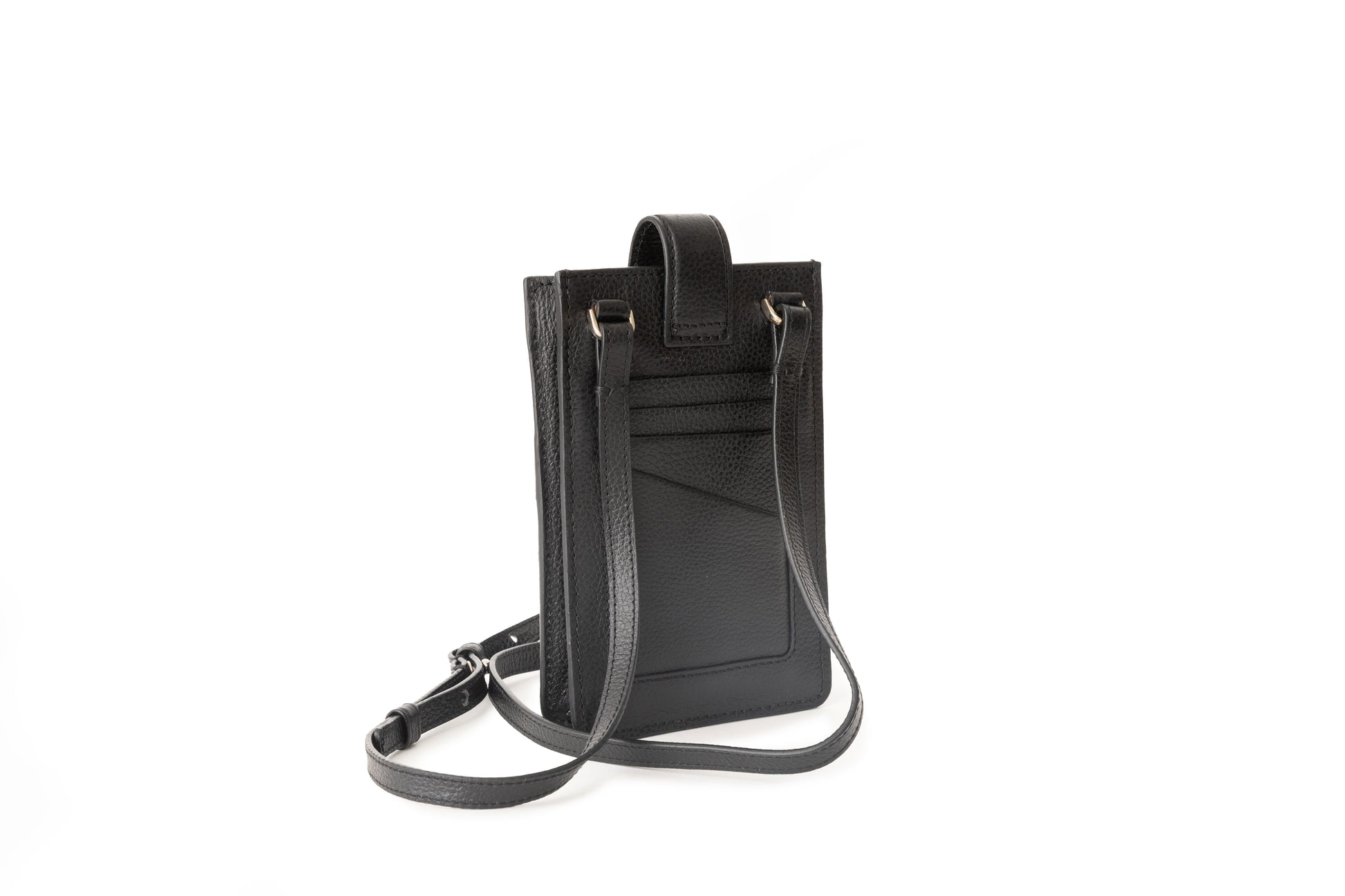 Tuxedo black, black, premium leather phone pouch, crossbody strap