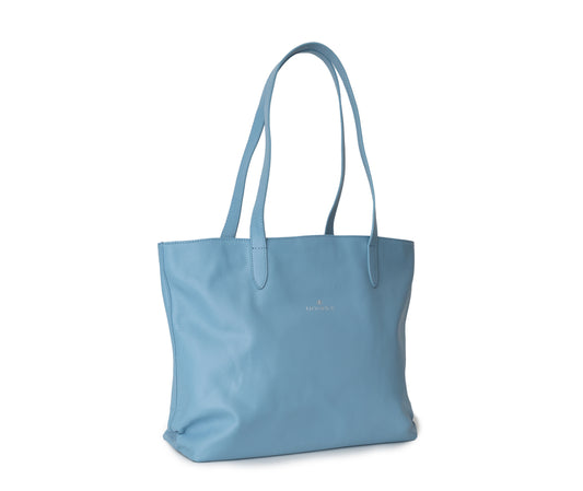 Airlie blue, blue, premium leather tote with clean lines