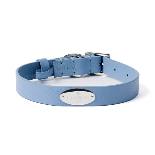 Airlie blue, blue, premium leather collar with precision buckle and keeper