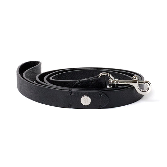 Tuxedo Black, black, premium leather dog leash with polished hardware