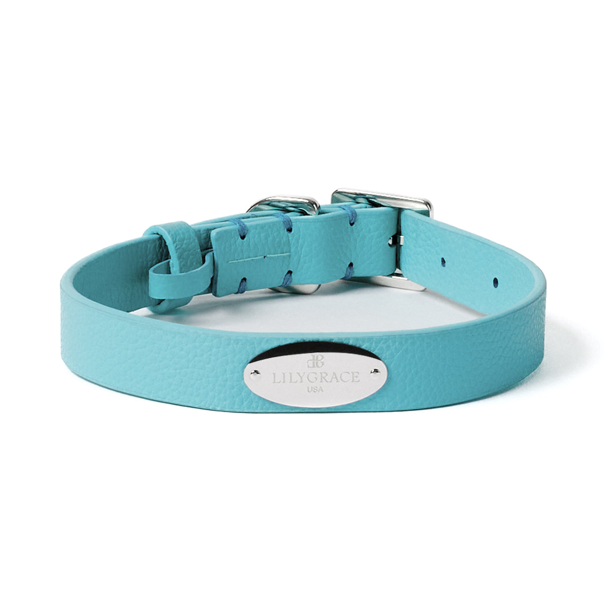 Lily Grace Blue , blue, premium leather collar with precision buckle and keeper