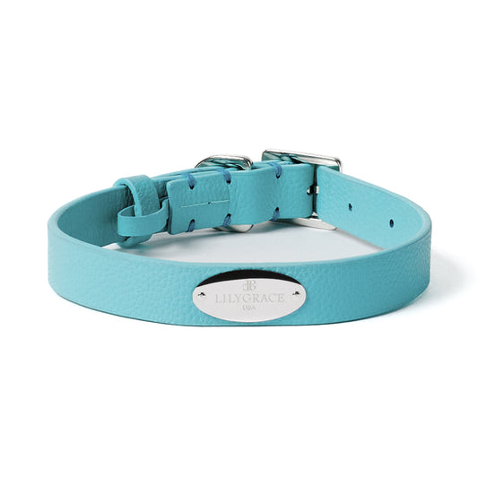 Lily Grace Blue , blue, premium leather collar with precision buckle and keeper
