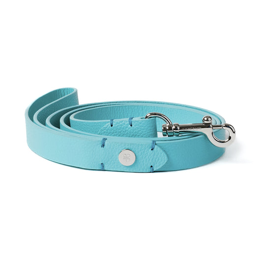 Lily Grace Blue, blue, premium leather dog leash with polished hardware