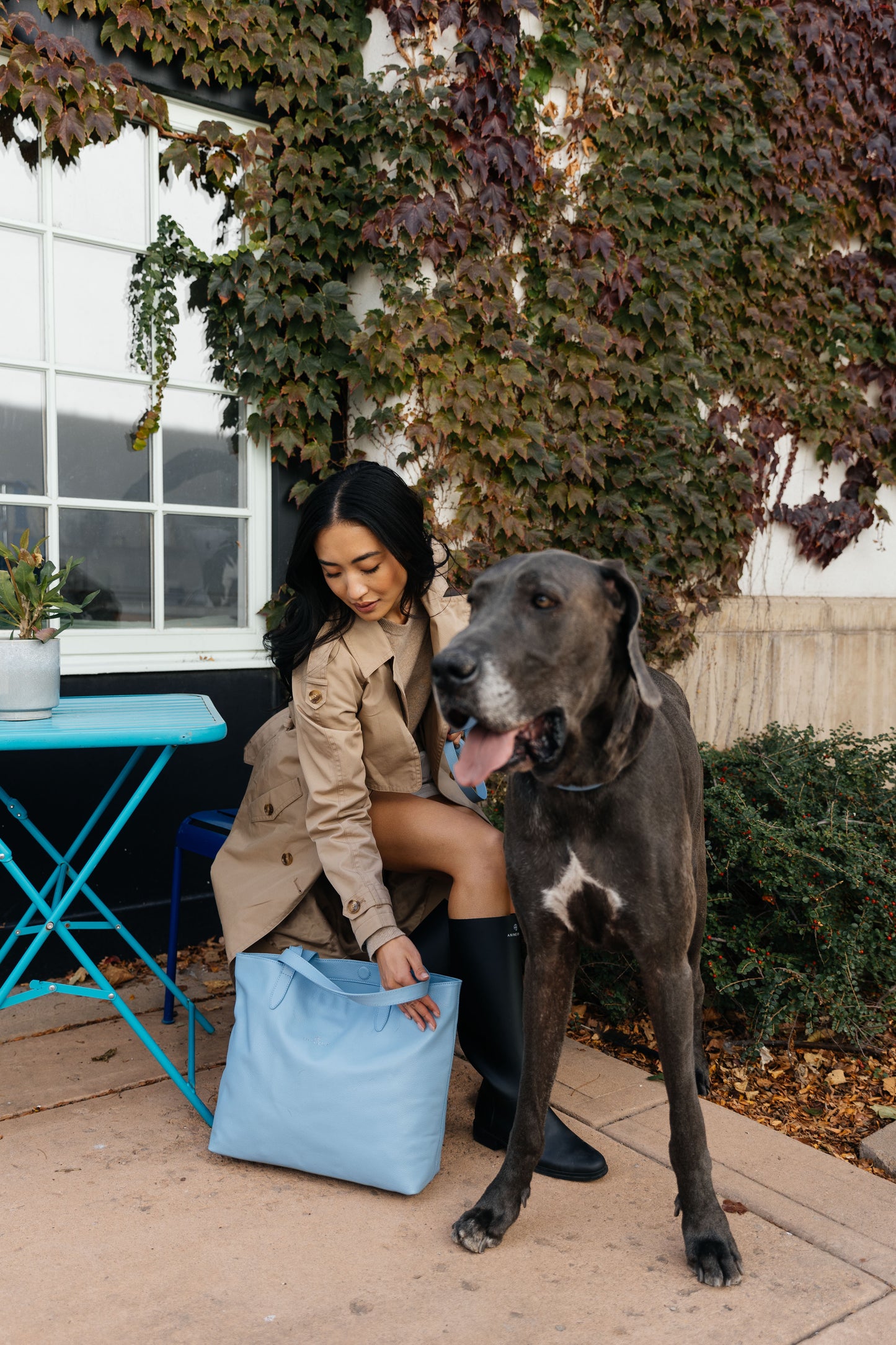 Leather Tote - Airlie Blue