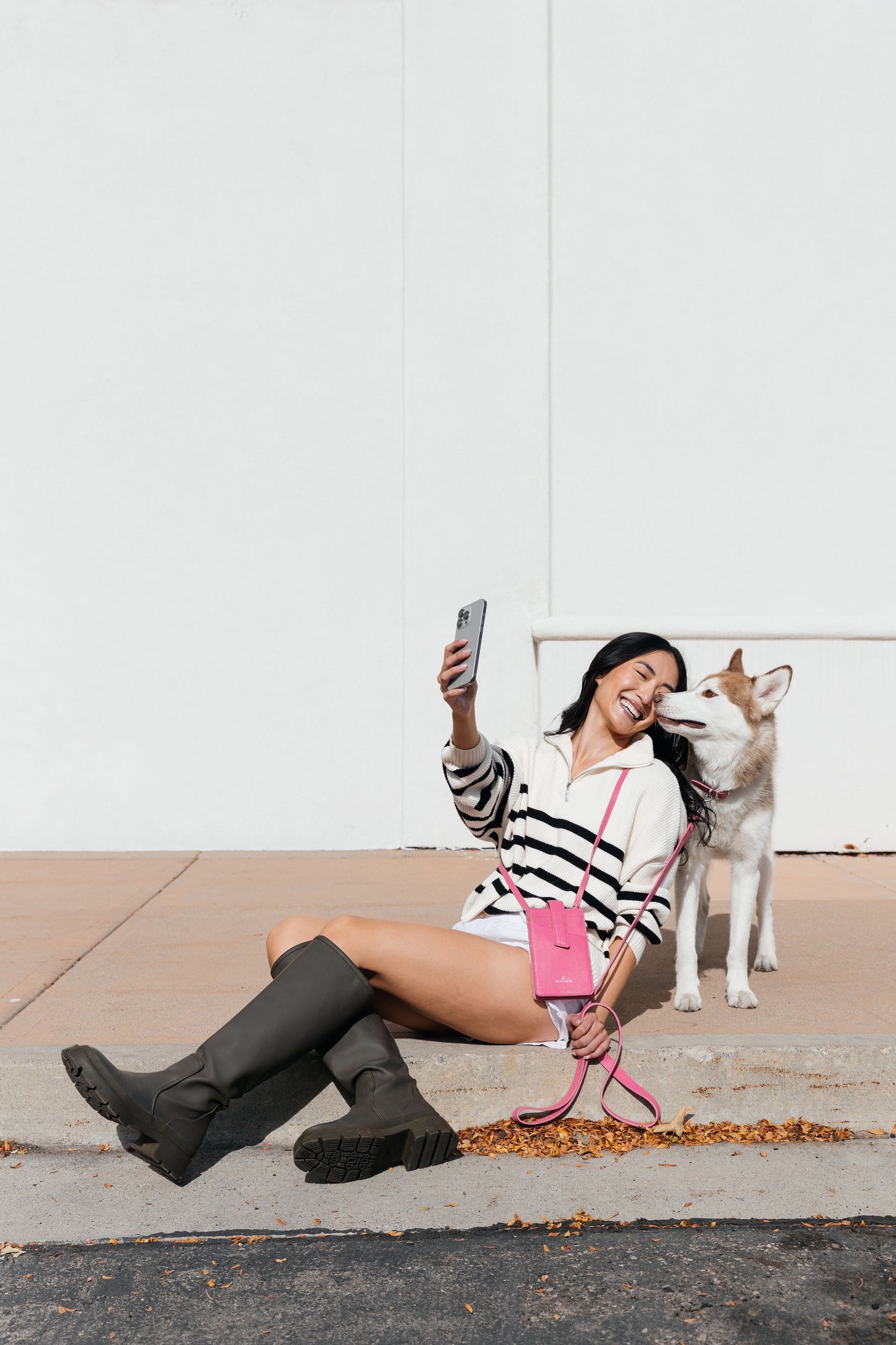 Leather Phone Bag - Rose Petal Pink