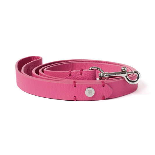 Rose Petal Pink, pink, premium leather dog leash with polished hardware
